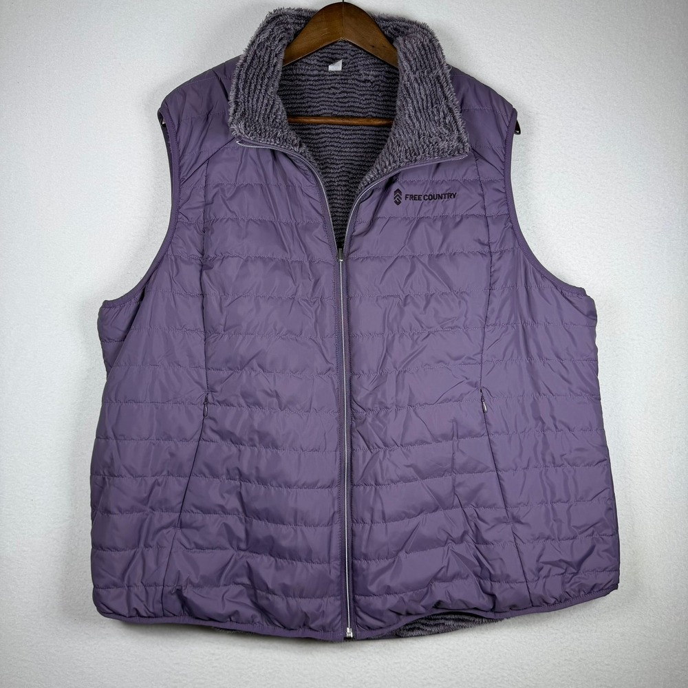 Free Country Reversible Cloud Lite Vest Womens 2X Purple Quilted Faux Fur NWT